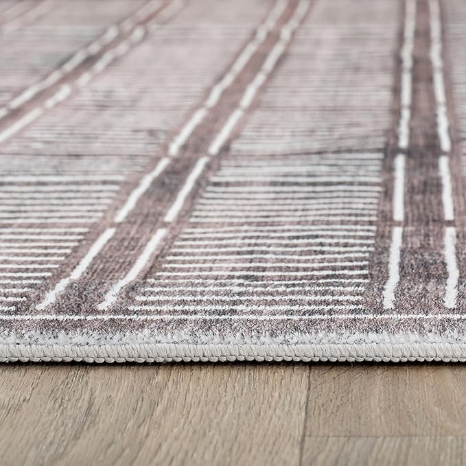 Rugshop Bohemian Stripe Lines Washable Non Slip Area Rug 2' x 4' Brown