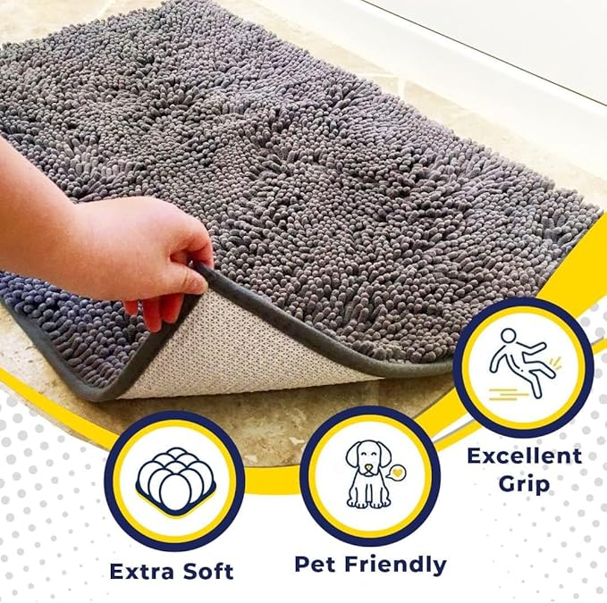 Muddy Mat® Original Dog Door Mat for Muddy Paws, Super Absorbent Microfiber, Non-Slip Washable Pet Rug, Quick Dry Chenille Entryway Carpet, Machine Washable Indoor Outdoor mat, Grey 24"x96"