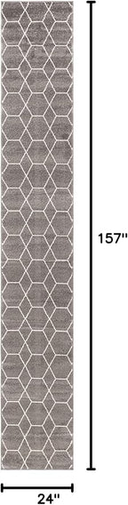 Unique Loom Trellis Frieze Collection Area Rug - Geometric (2' x 13' 1" Runner Dark Gray/Ivory)