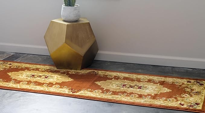 Rugs.com Chateau Collection Rug – 6 Ft Runner Brick Red Medium Rug Perfect for Hallways, Entryways