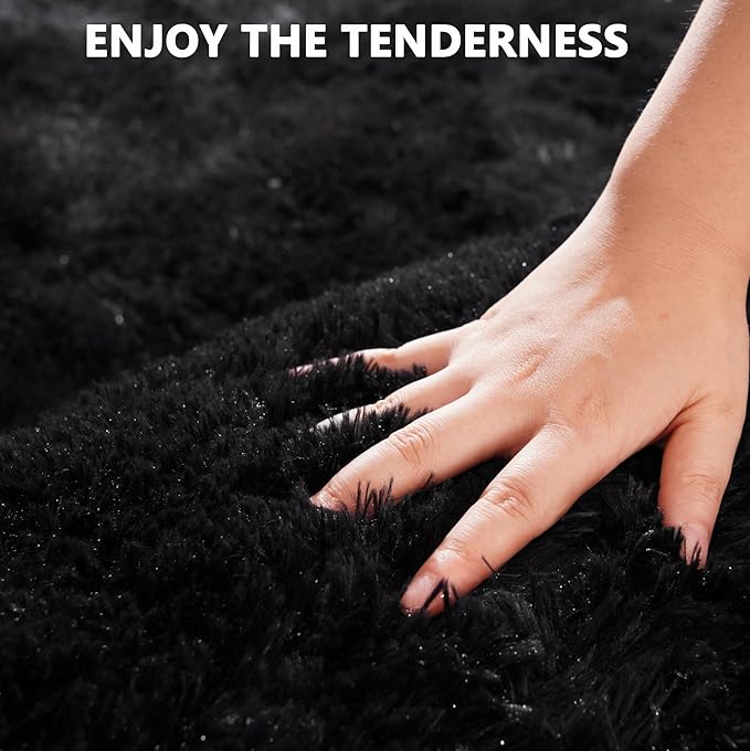 Beglad Shag Rugs for Living Room, Black Area Rugs 5x7 Feet Upgrade Anti-Skid Modern Minimalist Style Memory Foam Rugs for Bedroom, Indoor Carpet Suitable for Boys Teens Room Decor