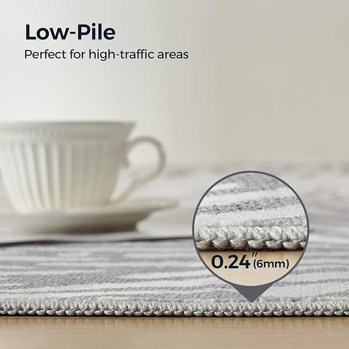 WITSHOCK 7x9 Washable Rug for Living Room,Modern Floral Distress Print Pattern Area Rugs,Stain Resistant with Non Slip Backing Carpet for Dining Room,Bedroom & Home Decor,Grey White