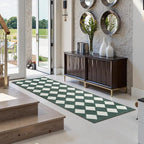 Lahome Checkered Washable 2x6 Green Runners for Hallways Non Slip, Ultra-Thin Kitchen Bathroom Runner Rugs, Moroccan Trellis Throw Carpet Runner for Bedroom Entryway Decor (2'x6',Dark Green)