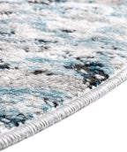Rugs.com Leipzig Collection Rug – 8 Ft Round Blue Low-Pile Rug Perfect for Kitchens, Dining Rooms