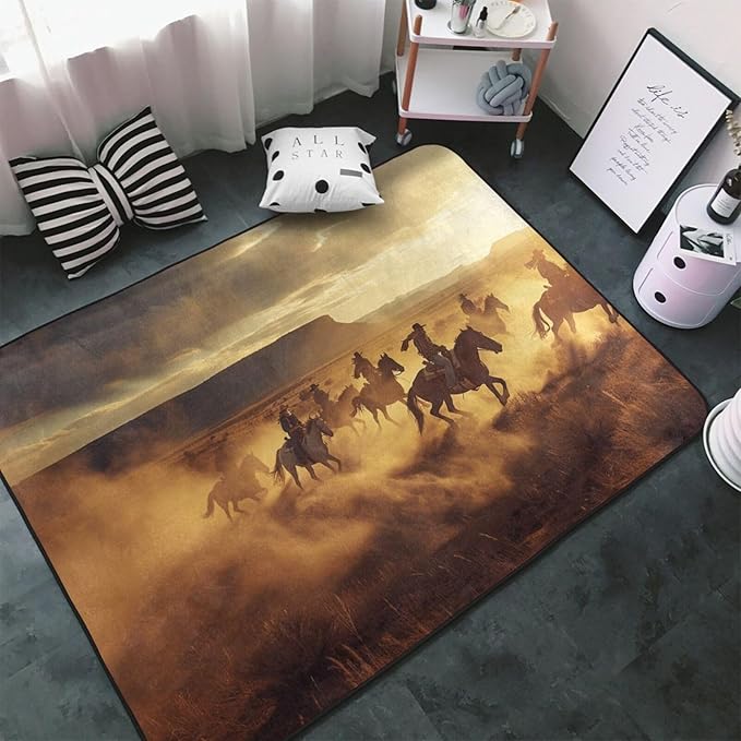Running Horse Area Rug Washable Outdoor Rugs Anti-Slip Soft Carpet Entryway Indoor Door Mat for Bedroom,Living Room,Porch,Terrace and Entrance Decor 6'x 4'