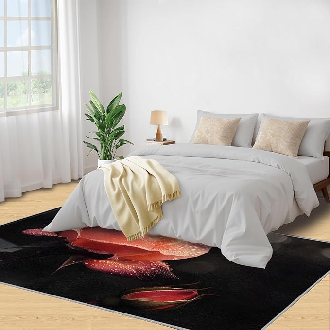 4x6 Florals Cafe Rug - Natural Flowers Rugs for Bedroom Aesthetic, Realistic Rose Soft Comfortable Non-Slip for Offie Bedroom Study Boy Girl Room Hotel Dorm