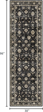 Kitchen Runner Rugs Non Skid Washable - 2.5x8ft Long Charcoal Black Boho Farmhouse Hallway Runner Rug Low Pile Vintage Moody Floral Carpet for Hallway Laundry Room Entryway Bedroom Foyer