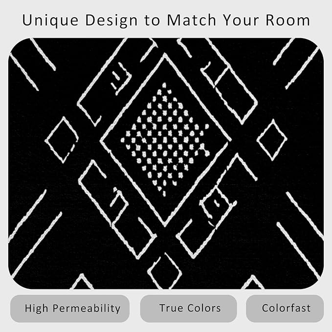 Geometric Rug, Washable 6x8 Rug for Living Room, Black and White Patterned Indoor Carpet, Modern Geometric Decor for Home, Bedroom, Soft Non Slip Thin Design FER20