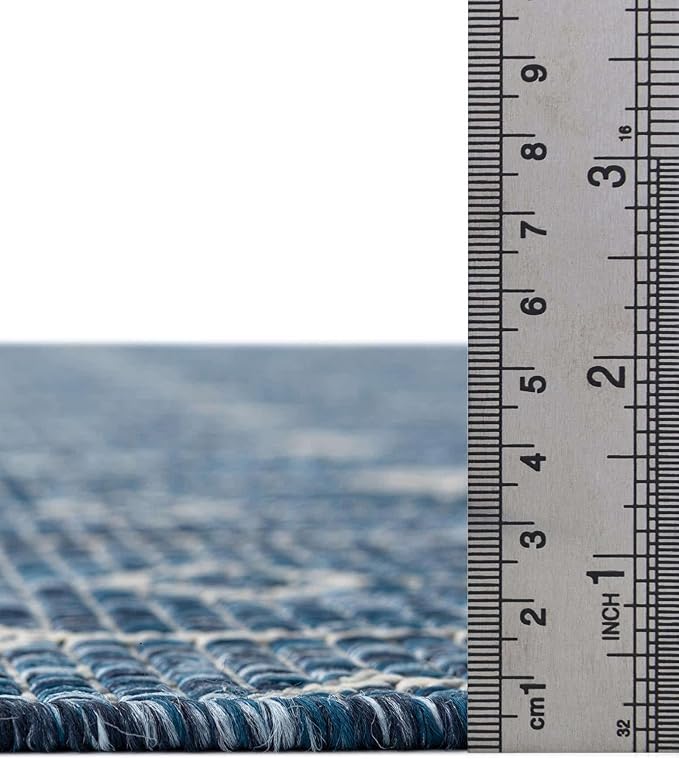 Unique Loom Outdoor Trellis Collection Area Rug - Tribal Trellis (7' 10" x 10' Oval, Blue/ Ivory)