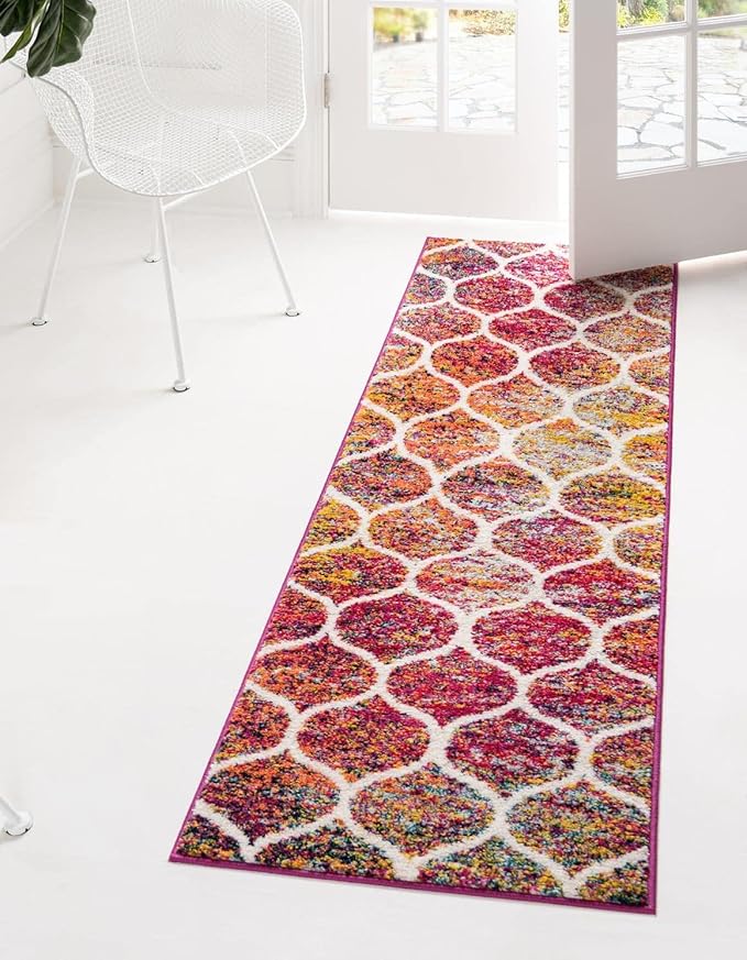 Rugs.com Lattice Frieze Collection Rug – 2' x 4' Runner Multi Medium Rug Perfect for Living Rooms, Large Dining Rooms, Open Floorplans