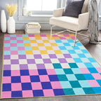 Multicolored Checkered Rug 4x6 Modern Bedroom Funky Area Rug Checkered Washable Colorful Area Rug Soft Non-Slip Low-Pile Carpet for Nursery Dorm Kitchen Living Room Deco