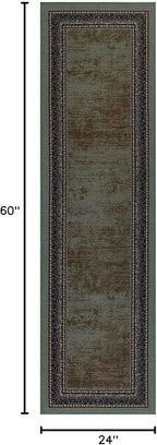 Antep Rugs Alfombras Bordered Modern 2x5 Non-Slip (Non-Skid) Low Pile Rubber Backing Kitchen Area Runner Rug (Green, 2' x 5')