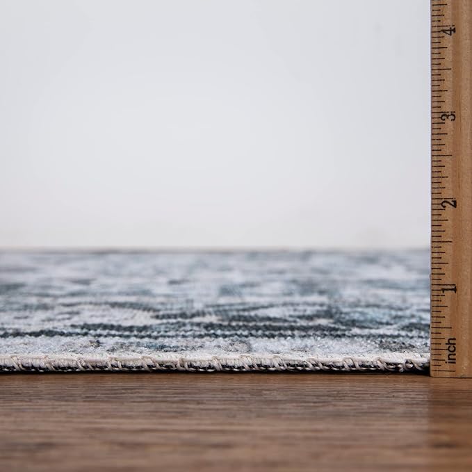Bloom Rugs Caria Washable Non-Slip 9x12 Rug - Denim Blue Traditional Area Rug for Living Room, Bedroom, Dining Room, and Kitchen - Exact Size: 9' x 12'