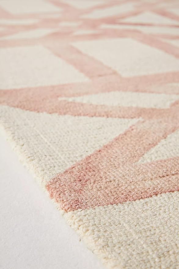 Hand-Tufted Wool Marengo Rug in Pink – Elegant Geometric Wool Carpet for Living Room & Bedroom – Soft Feel – 12 x 18