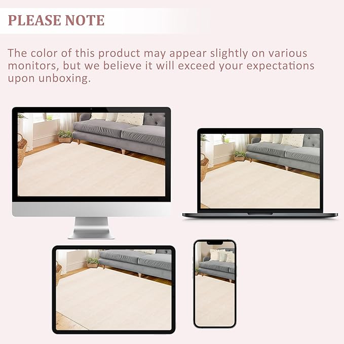 RUGSREAL Living Room Area Rug 10x13 Modern Solid Color Large Bedroom Rug with Rubber Backing Stain Resistant Low Pile Dining Room Throw Carpet Contemporary Washable Rug for Home Decor Office, Beige
