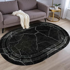 Black Grey Striped Texture Bordered Rugs 9x12 Modern Minimalist Indoor Large Area Rug for Living Room Bedroom Dining Room Soft Faux Wool Non Slip Floor Mats Entrance Bathroom Home Office Oval Carpet