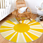 Lahome Yellow Rainbow Sun Round Rug: 4ft Washable & Non-Slip Low Pile with Cute Boho Print for Nursery, Bathroom, Bedroom, Kids Room & Dorm