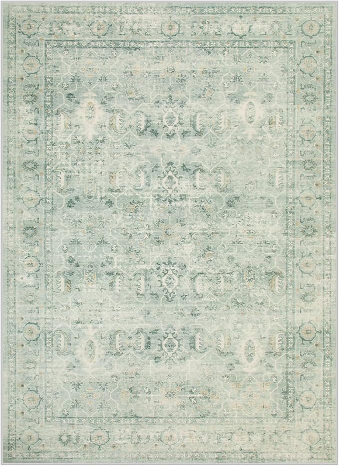 Lahome Vintage 5x7 Washable Green Rugs for Living Room Bedroom, Soft Dining Room Rugs for Under Table, Non Slip Indoor Throw Carpet for Entryway Kitchen Office (5x7ft,Light Green)