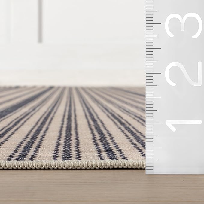 Dash & Albert Axiom Navy Machine Washable Rug, 6 X 9 Feet, Blue/Ivory Stripe Pattern