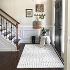 Lahome Moroccan Washable Living Room Rug - 3x5 Area Rugs for Bedroom Throw Non-Slip Low-Pile Entryway Rug Bathroom Rugs Soft White Distressed Indoor Capet for Office Kitchen Laundry Room Dining Room