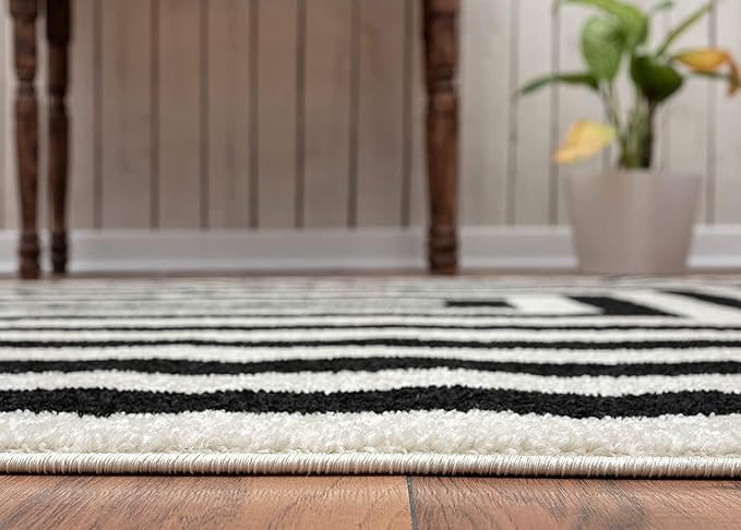 Abani Contemporary Black & Ivory 3' x 5' Area Rug, Contrasting Geometric Modern Stripe Symmetrical Living Room Carpet Rugs