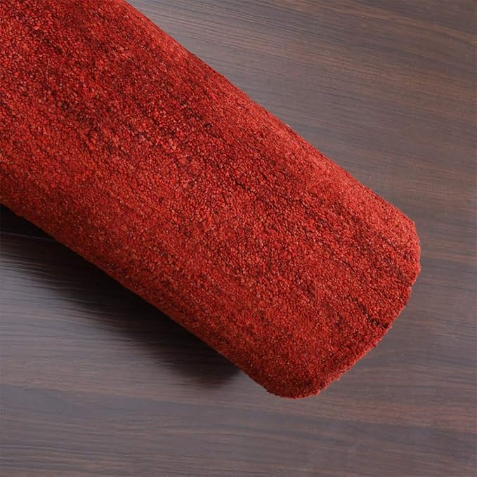 Hand Knotted Loom Wool ECO-Friendly Area Rugs - 5'x8', Rectangle, Light Red Color, Solid Plain Design, High Pile Handmade Anti Skid Area Rugs for Living Room, Bed Room (L00111)