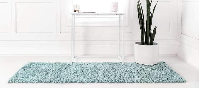 Unique Loom Davos Shag Collection Area Rug - Solid (2' 7" x 13' 1" Runner, Aqua)