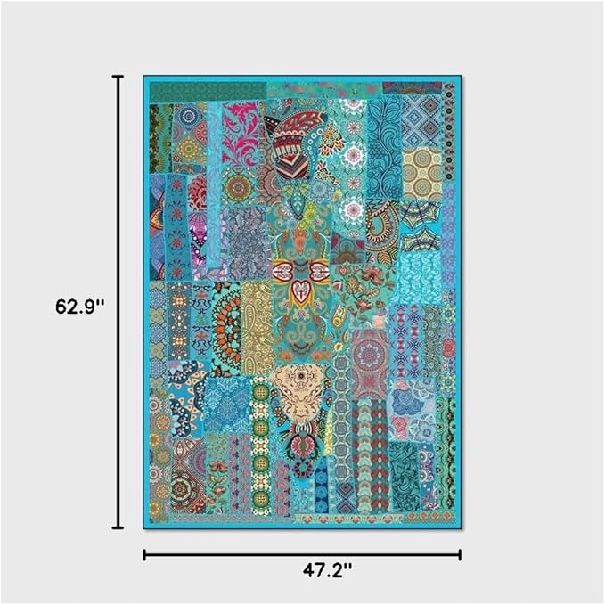 Vintage Boho Area Rugs Multicolor Ethnic Style Geometric Splicing Carpets Bedroom Living Room Kitchen Floor Mats Indoor Outdoor Non-Shedding Runner Rug Home Décor Carpet 4' X 5.2'