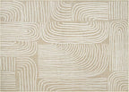 Phantoscope Washable Area Rug 5'x7' Non-Slip, Modern Neutral Boho Rugs for Living Room, Bedroom, Dining Room, Abstract Hand-Drawn Wavy Line Pattern, Low-Pile Foldable Floor Carpet, Beige/Ivory