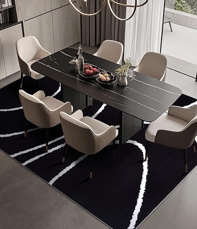 YIHOUSE Black Modern Area Rug 6x9,Abstract Rugs for Bedroom,Black and White Geometric Rug,Minimalist Wave Rug,Dark Washable Area Rugs 6x9 Non Slip Rugs for Living Room，Office