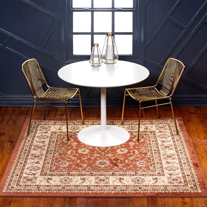 Unique Loom Voyage Collection Traditional Oriental Classic Intricate Design Area Rug (10' 0 x 10' 0 Square, Terracotta/Ivory)