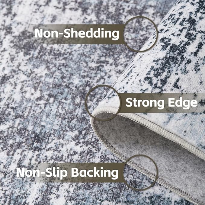 Area Rug 5x7 Washable Rug Light Grey for Living Room, Dining Room, Bedroom, Large Carpets, Non Slip & Non-Shedding Low Pile Vintage Print Rug for Home Office Decor
