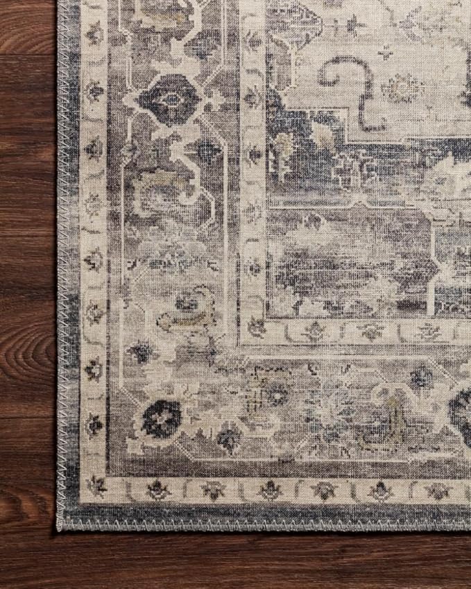 Loloi Hathaway Collection HTH-05 Steel/Ivory 2'-6" x 7'-6", .25" Thick Runner Rug, Soft, Durable, Printed, Modern, Low Pile, Non-Shedding, Easy Clean, Living Room Rug
