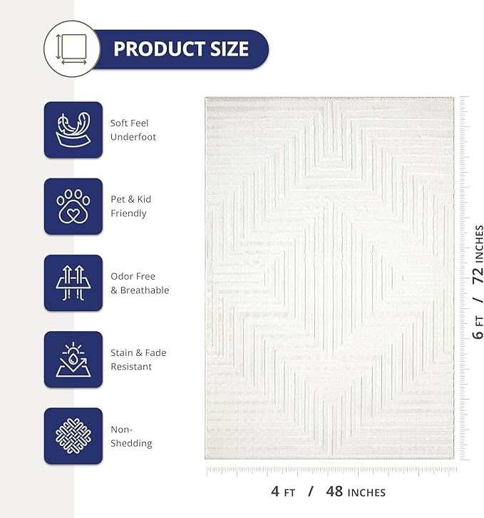 Abani Neutral Cream Area Rug 5' x 8' for Living Room, Bedroom - Tone-on-Tone Geometric Design - Durable & Easy to Clean