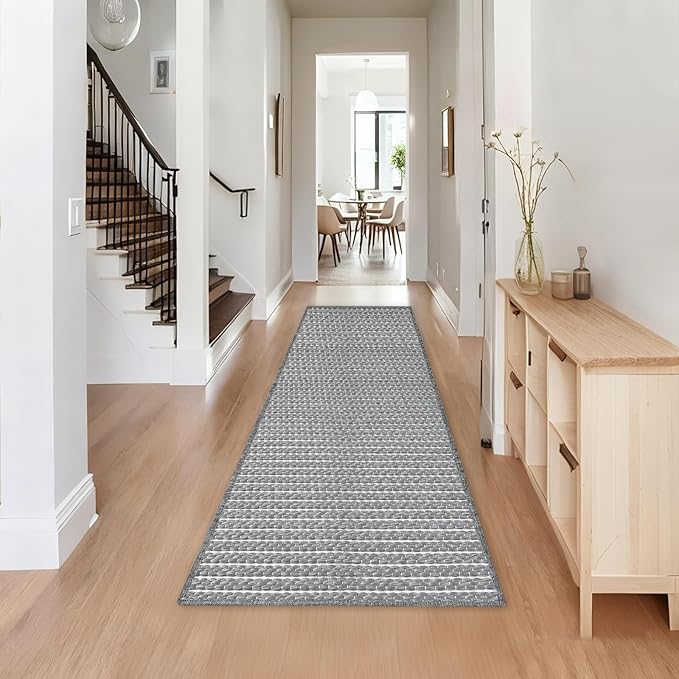 Braided Hallway Runner Rug,Super Absorbent Kitchen Mats for Floor,Non Slip Washable Kitchen Rugs,Quick Dry Boho Entryway Runner Rugs for Bathroom,Hallyways,Bedroom,24"x72",Grey