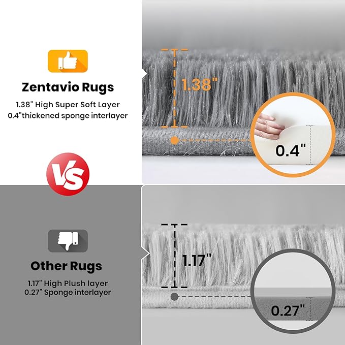 Zentavio Area Rugs for Living Room Large Rugs for Bedroom 6x9 Carpet Fluffy Furry Soft Shag Aesthetic Plush High Pile Gray Throw Rug for Nursery Kids Room Dorm Light Grey