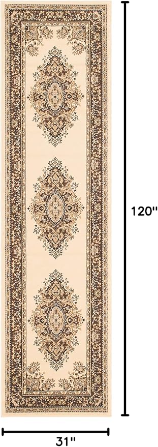 Unique Loom Reza Collection Traditional Persian Style Area Rug, 2 ft 7 in x 10 ft, Ivory/Brown