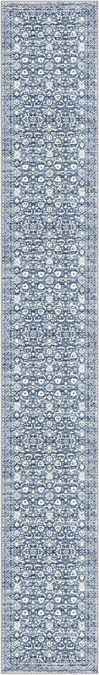 Runner Rug 2.6x18, Light Blue White Washable Long Hallway Rug Runner Non-Slip Soft Kitchen Runner Thin Printed Faux Wool Super Soft Carpet for Entryway Bedroom Laundry Room Indoor Home Decor