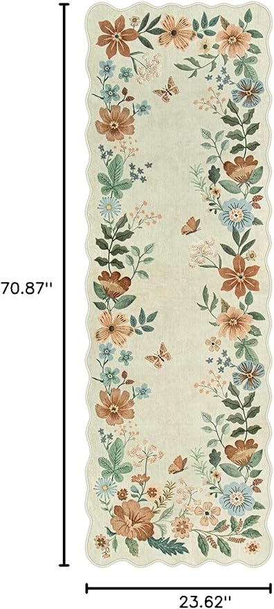 Lahome Floral Kitchen Runner Rug, 2X6 Rug Runners for Hallways Non Slip Ultra-Thin Soft, Non Slip Washable Runner Low-Pile Stain Resistant Boho Carpet for Bathroom Bedroom(2x6ft,Beige)