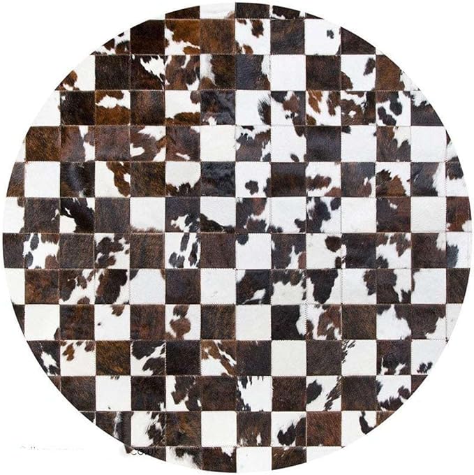 Sn Alef Home Black & White Round Rug | Checkered Floral Designer Carpet for Living Room | Handcrafted Circular Floor Mat for Home Decor & Meditation Space(7x7)