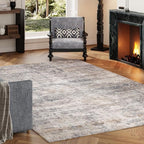 Area Rug 4x6 Washable Rug Grey and Beige for Living Room, Dining Room, Bedroom, Large Carpets, Non Slip & Non-Shedding Low Pile Vintage Print Rug for Home Office Decor
