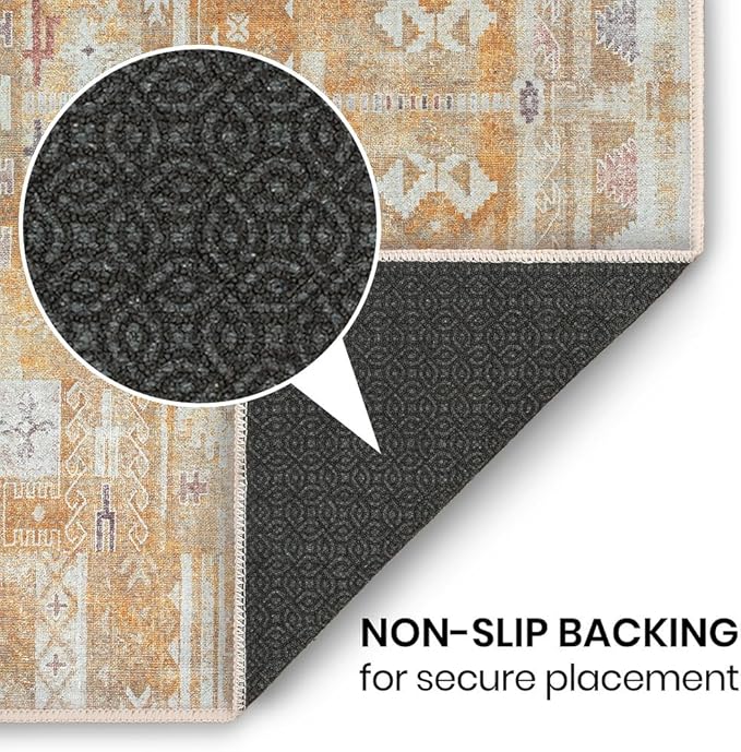 GLN Rugs Traditional Collection - Machine Washable Area Rug, Traditional Washable, Non Slip, Low Pile Chenille Rug, Living Room, Bedroom, Kitchen Rug (2'6" x 10' Sand/Light Gray)