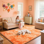 Mottling Orange Fluffy Rug Shaggy Area Rug, 3x5 Area Rugs for Girls Bedroom, Soft Cute Baby Play Mat, Indoor Floor Carpet for Teen, Nursery, Preppy Dorm, Plush Aesthetic Bedside Rug