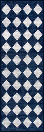 Lahome Checkered Washable Runner Rug,2x6 Rug Runners for Hallways Non Slip,Blue Kitchen Runner Rug,Moroccan Trellis Soft Low Pile Carpet Runners for Entryway Laundry Room Bathroom(2'x6',Blue)