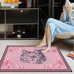 Cartoon Animal Pattern Area Rug Cute Cat Luxury Floral Decor for Carpet Farmhouse Bedroom Living Room Rugs Bathroom Kitchen Runner Mat Indoor Outdoor Non Slip Doormat 2.6' X 4'