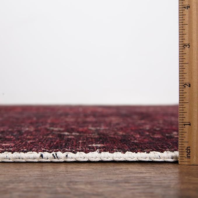 Bloom Rugs Washable Non-Slip 3' x 5' Rug - Dark Red Traditional Bordered Area Rug for Living Room, Bedroom, Dining Room, and Kitchen - Exact Size: 3' x 5'