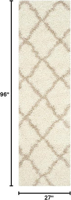 SAFAVIEH Dallas Shag Collection Runner Rug - 2'3" x 8', Ivory & Beige, Trellis Design, Non-Shedding & Easy Care, 1.5-inch Thick Ideal for High Traffic Areas in Living Room, Bedroom (SGD257B)