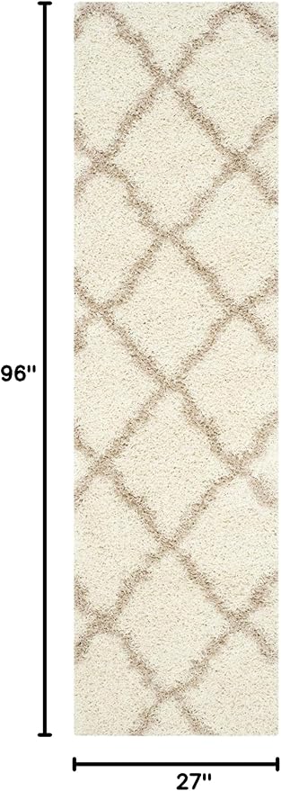SAFAVIEH Dallas Shag Collection Runner Rug - 2'3" x 8', Ivory & Beige, Trellis Design, Non-Shedding & Easy Care, 1.5-inch Thick Ideal for High Traffic Areas in Living Room, Bedroom (SGD257B)