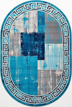Distressed Blue Grey Greek Key Pattern Indoor Area Rug 3x5 for Living Room Bedroom Dining Room Faux Wool Anti Slip Floor Mats Nursery Entryway Minimalist Geometric Texture Bordered Rugs Retro Carpet