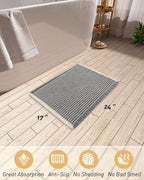 Upgraded Waffle Bath Mat, Super Absorbent Non Slip Bath Mats for Bathroom Floor, Machine Washable Bathroom Rugs with Tassels, Rubber Backed Bathroom Mats, Ultra Soft, 17" x 24",DarkGrey & Cream